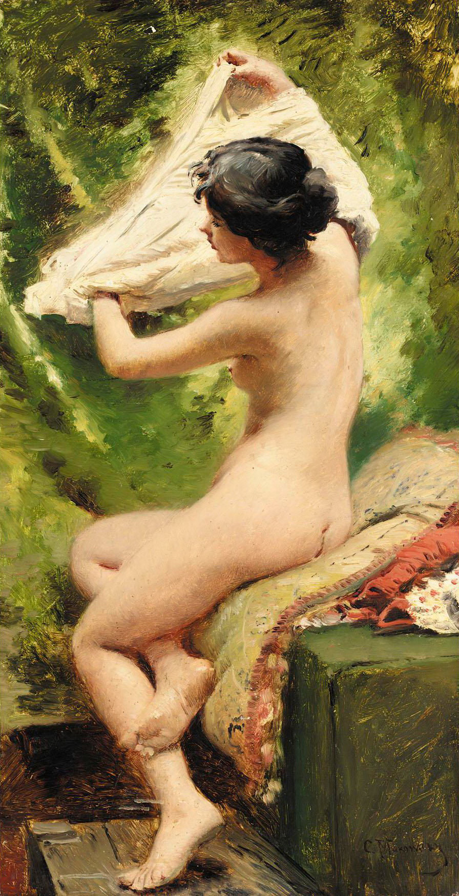 beauty preparing to bathe